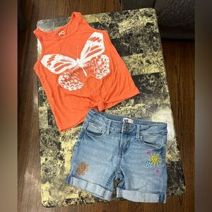 SO Vibrant Orange Tank Top w/ Jean embroidered shorts